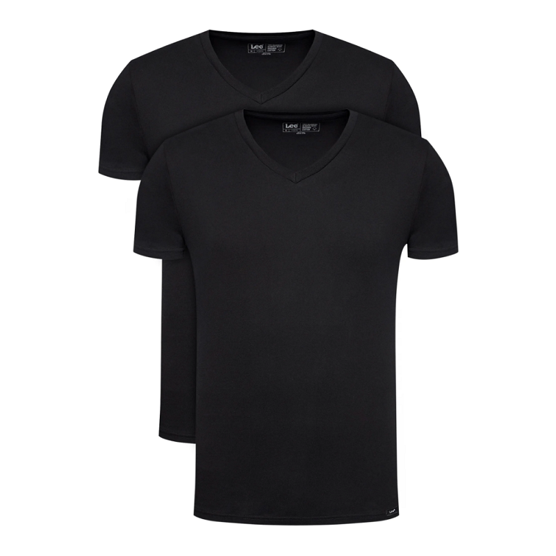 Pánské tričko Lee L62ECM01 Twin Pack V Neck Black