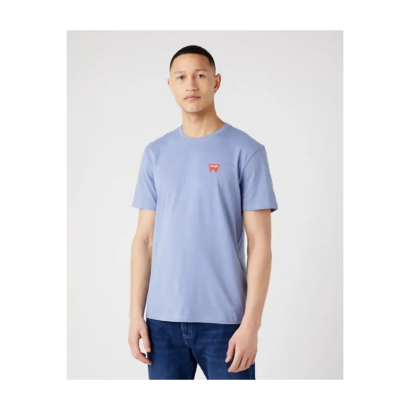 Pánské tričko Wrangler W70MD3X4Q Sign Off Tee In Stone Wash Blue