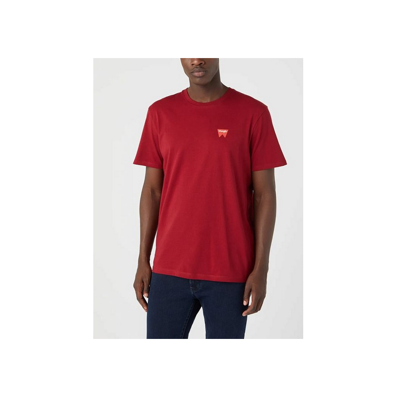 Pánské tričko Wrangler W70MD3XRO Sign Off Tee In Rhubarb Red