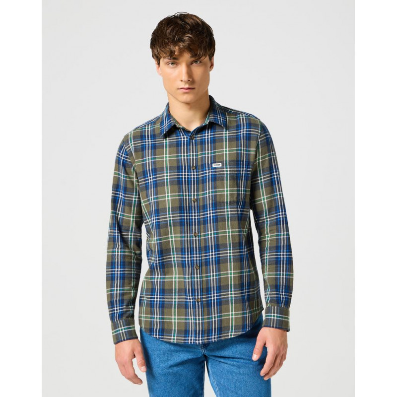 Košile pánská Wrangler 112357239 1 PKT shirt green blue