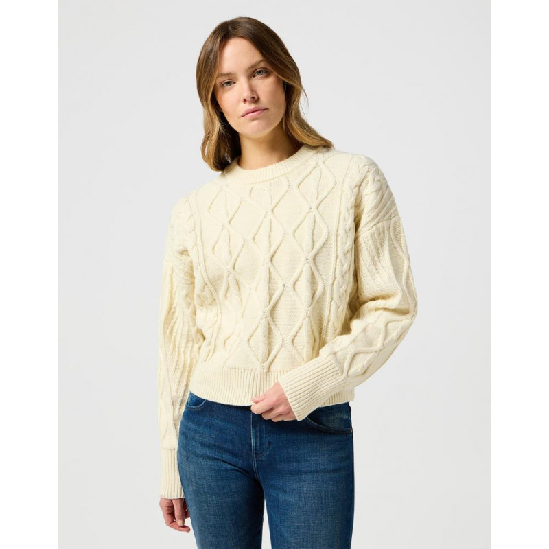 Svetr Wrangler dámský 112356472 cable knit sweater worn white