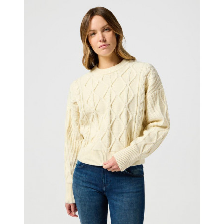 Svetr Wrangler dámský 112356472 cable knit sweater worn white