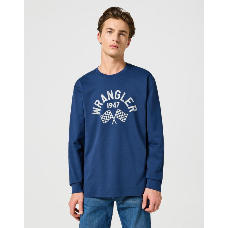 Pánské tričko Wrangler 112357447 LS graphic tee navy