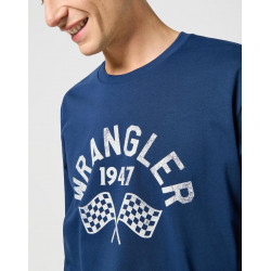 Pánské tričko Wrangler 112357447 LS graphic tee navy