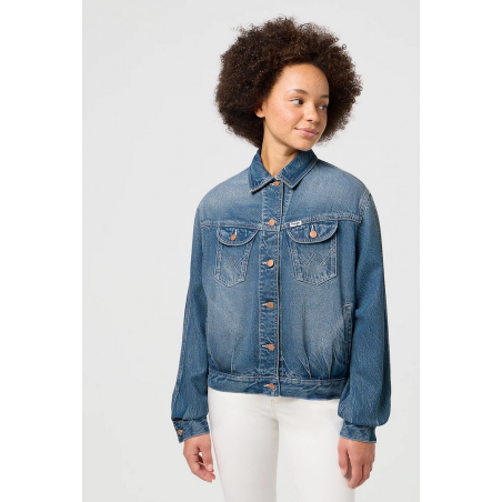 Dámská bunda Wrangler 112352300 S jumbo trucker jacket promises kept