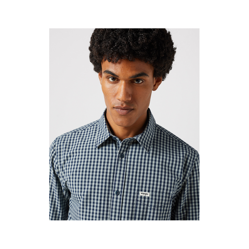 Košile pánská Wrangler 112350495 LS 1 PKT shirt black iris gingham