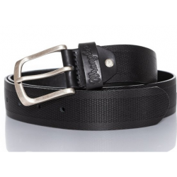 Pánský opasek Wrangler W0B36U201 belt zigzag emboss black, kožený opasek