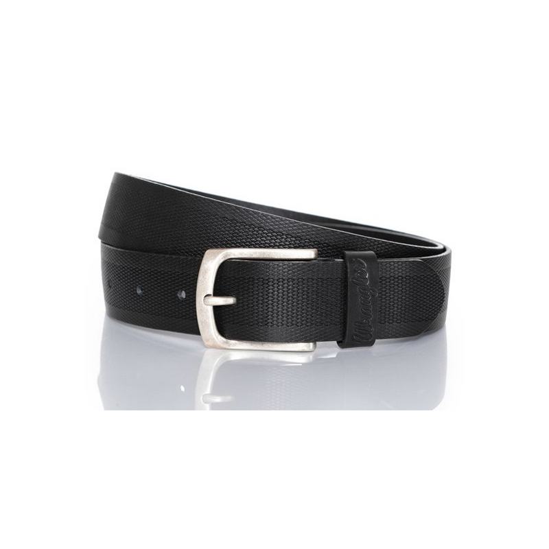 Pánský opasek Wrangler W0B36U201 belt zigzag emboss black, kožený opasek