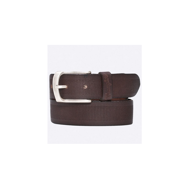 Pánský opasek Wrangler W0B36U285 belt zigzag emboss brown, kožený opasek