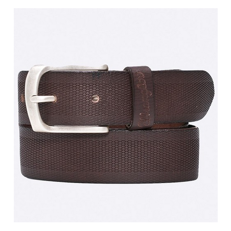 Pánský opasek Wrangler W0B36U285 belt zigzag emboss brown, kožený opasek